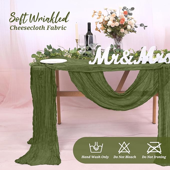 18 Pack Cheesecloth Table Runner Olive Green 10Ft Rustic Boho Gauze Table Runner Romantic Long Sheer Fabric Cheesecloth Table Runner for Wedding Festival Birthday Anniversary Dinner Outdoor Events