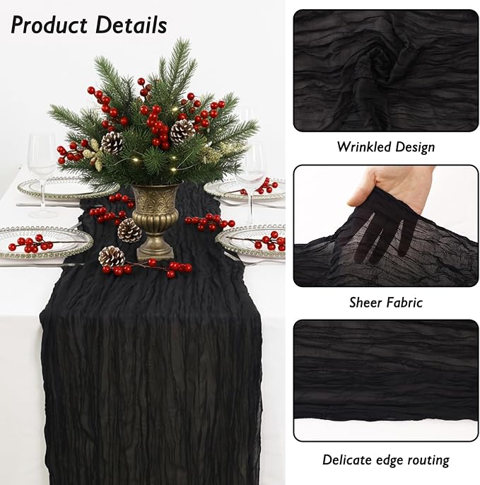 Black Cheesecloth Table Runner 120 Inch 10FT Cheese Cloth Runners 1 Pack for Baby Shower, Banquet, Theme Party, Football Theme