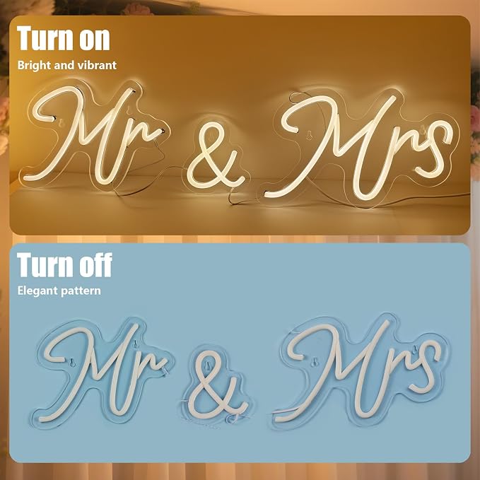 Mr and Mrs Neon Sign for Wedding Neon Light LED Backdrop Wall Decor USB Wedding Reception Decoration Gifts for Anniversary Engagement Banquet