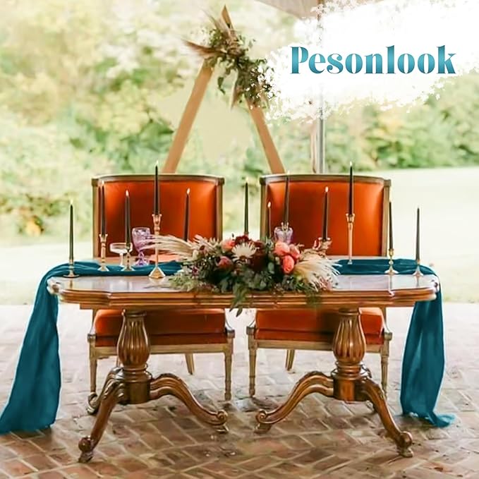 Pesonlook 12 Pack Teal Cheesecloth Rustic Boho Table Runner, 10FT Long Romantic Semi Sheer for Wedding, Baby Shower, Birthday, Bridal Party Decorations (21.5" W x 120" L)