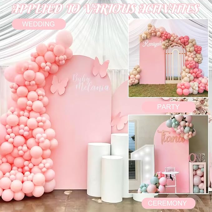 Metal Arch Stand and Cover Set,1 Pink Spandex Fitted Backdrop with 1 Gold Wedding Arched Stand Frame for Parties Birthday Baby Shower Bridal Banquet Decoration (6.6FT)
