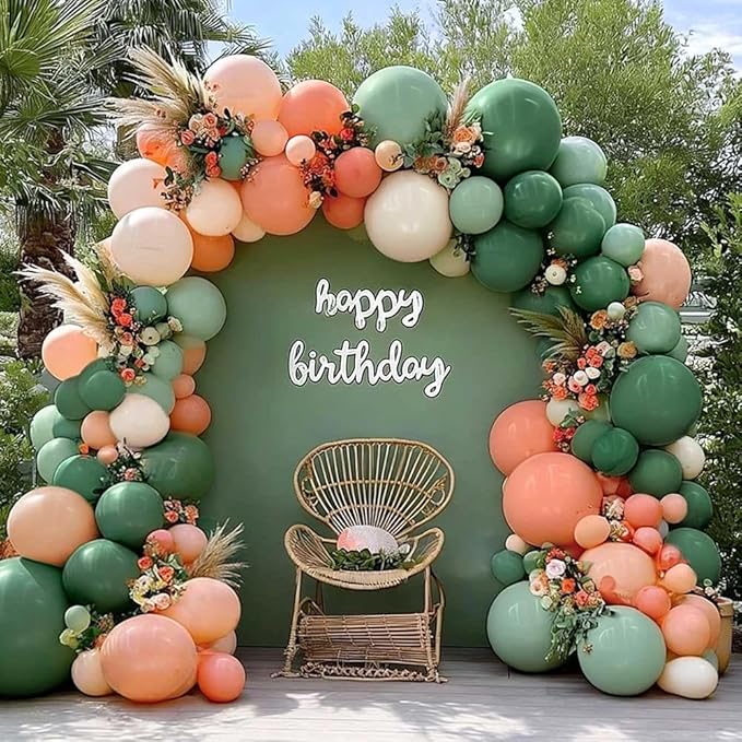 Sage Green Peach Balloon Arch, Double Stuffed Dusty Green Pastel Orange Blush Nude Matte Balloon Garland Kit for Baby Shower Birthday Bridal Wedding Easter Party Decoration