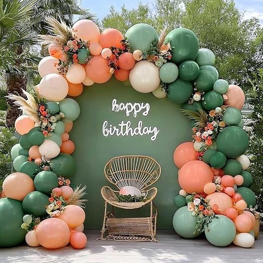 Sage Green Peach Balloon Arch, Double Stuffed Dusty Green Pastel Orange Blush Nude Matte Balloon Garland Kit for Baby Shower Birthday Bridal Wedding Easter Party Decoration