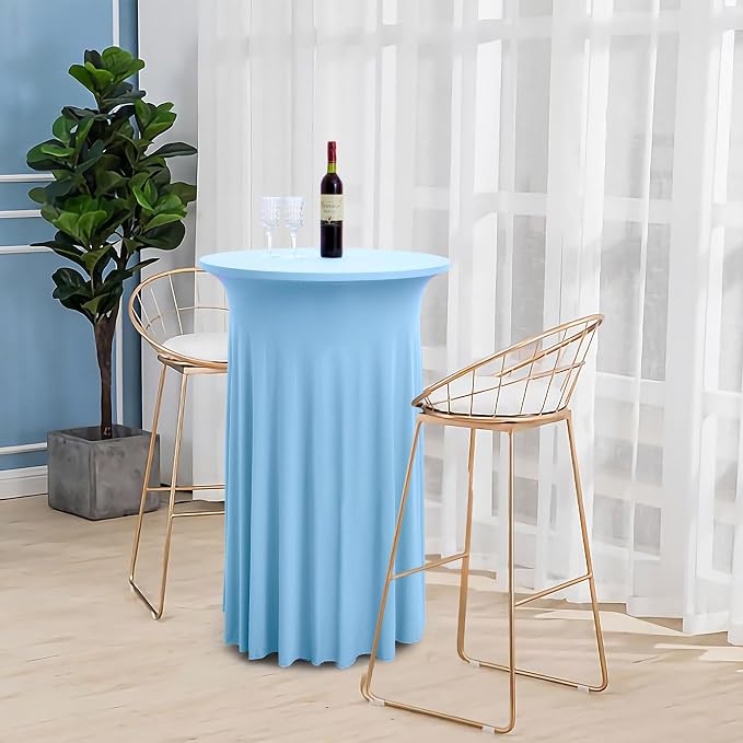 4 Pack Baby Blue Round High Top Cocktail Tablecloth 36inch×43inch, Wrinkle Free Stretch Spandex Highboy Cocktail Tablecloths Table Covers for Cocktail Party Bar Wedding Banquet Baby Shower Birthday