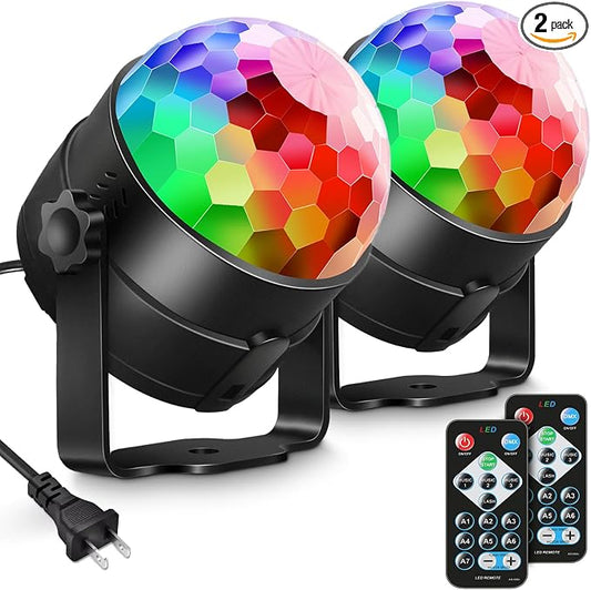 Luditek 2-Pack Sound Activated Party Lights with Remote Control, Disco Ball Light, DJ Strobe Lamp for Home Room Dance Party Supplies White Elephant Gifts Birthday Christmas Halloween Party Decorations