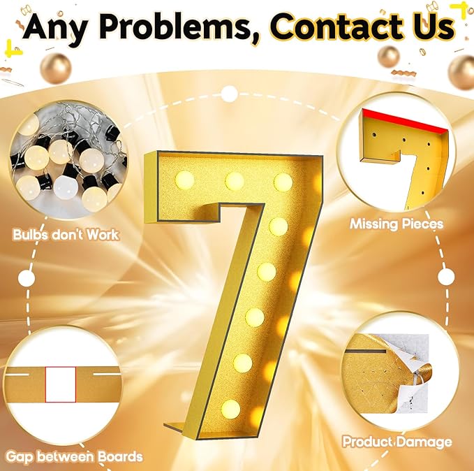 Light Up Number 7, Marquee Light Up Numbers Gold 4FT, Large Led Numbers Lights for 7th Birthday, 4 Feet Tall DIY Frame Pre-Cut Foam Board Kit for Night Light Party Anniversary Decorations