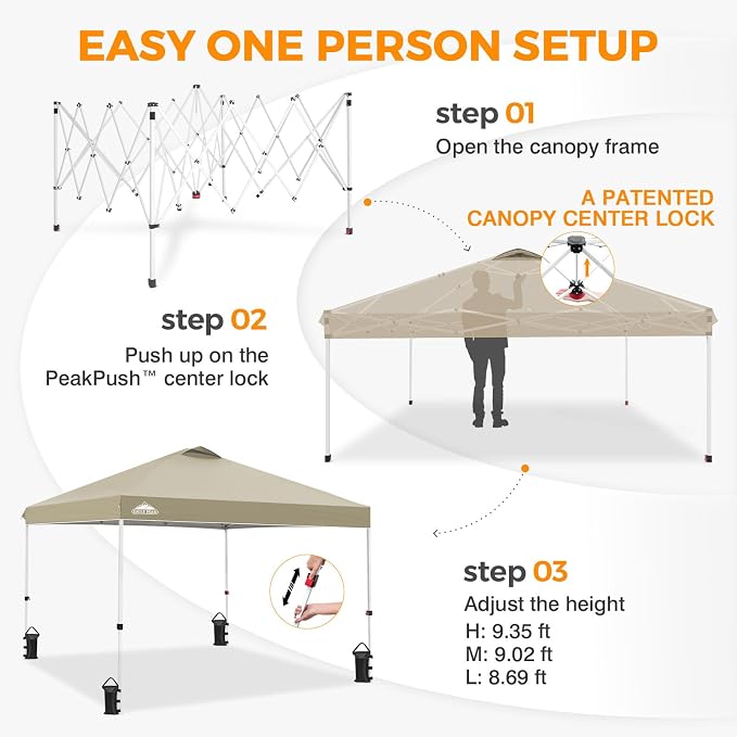 EAGLE PEAK Pop Up Canopy Tent with Wheeled Carry Bag, 8 Stakes, 4 Ropes, 4 Weight Bags, Easy Set Up Tent Canopy, 10x10 ft, 100sqft of Shade, Light Beige