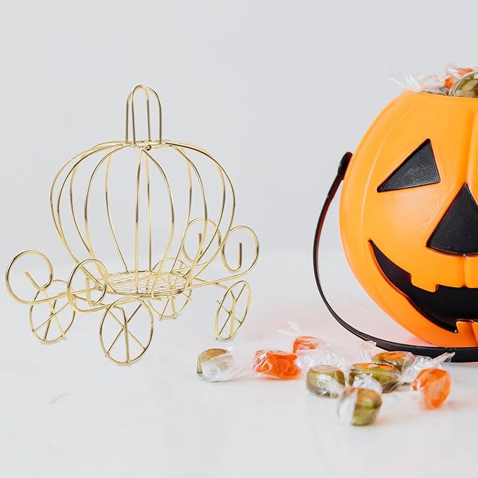 BESPORTBLE Small Pumpkin Carriage Candy Box, Halloween Pumpkin Candy Holder Gold Carriage Centerpiece Decor Princess Style Snack Container for Halloween Wedding Home Party Favor