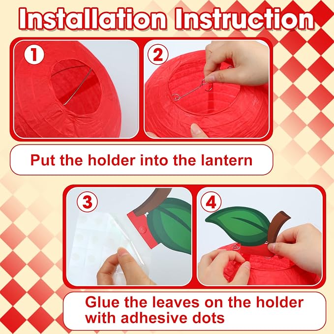 Retisee 12 Pcs 10 Inch Back to School Decoration Red Apple Hanging Paper Lanterns First Day of School Party Decor for Kindergarten Preschool Classroom Ceilings Decor Birthday Supplies