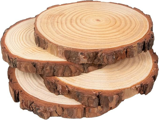 Natural Rustic Wood Rounds for Modern Home Crafts - Unfinished Slices of Pinewood for Coffee and Dining Table Centerpieces, Decor and More