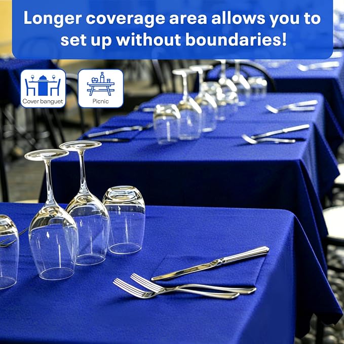 54IN X 600FT Plastic Table Cover Roll, Plastic Table Cloths for Parties, Birthday, Weddings, Banquet,Disposable Tablecloth Roll for All Shape Tables,Party Supplies(Blue, 54 Inch X 600 Feet)