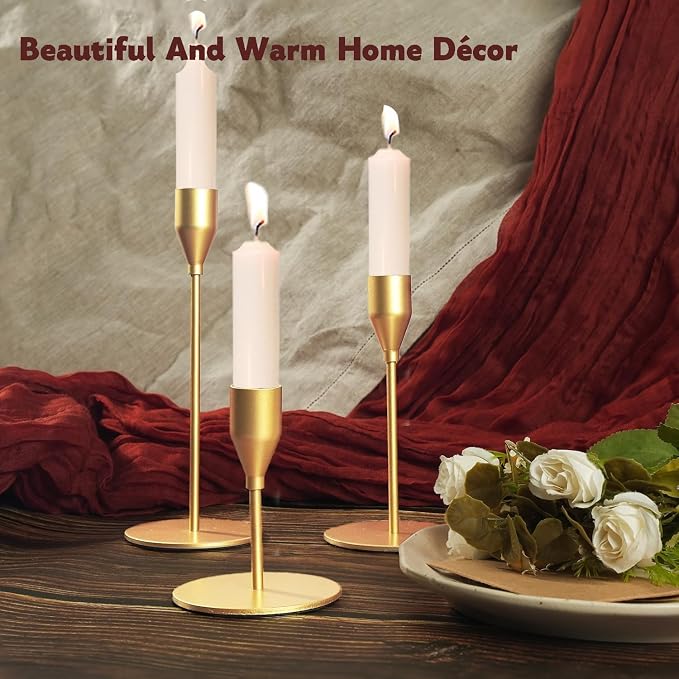 Matte Gold Candle Holders Bulk Painted Gold Metal Candlesticks Fit 0.8 Inch Taper Candles Decorative Metal Candelabra for Wedding Home Holiday Anniversary Party Dinning Table Decors (Set of 48)