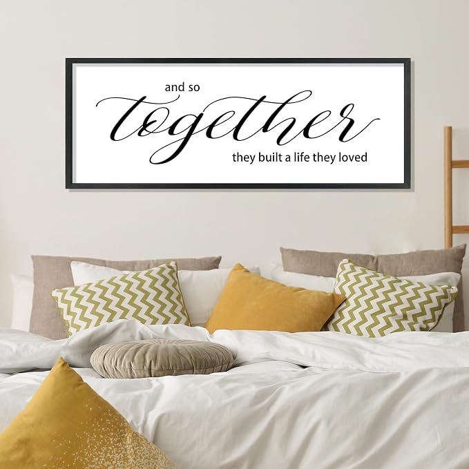 Couples Quote Sign And So Together They Built a Life They Loved Wall Art | Farmhouse, 40x15 Inch Rustic Large Black Wood Frame, Above Bed Decor for Master Bedroom, Wedding Idea, Ready to Hang