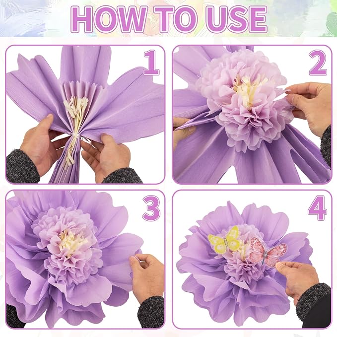 SUNBEAUTY Pastel Paper Flower Butterfly Decorations 20'' Giant Crepe Flowers Large Tissue Paper Flowers Decorations 3D Paper Butterfly for Wall Birthday Spring Wedding Backdrop Bridal Shower Classroom