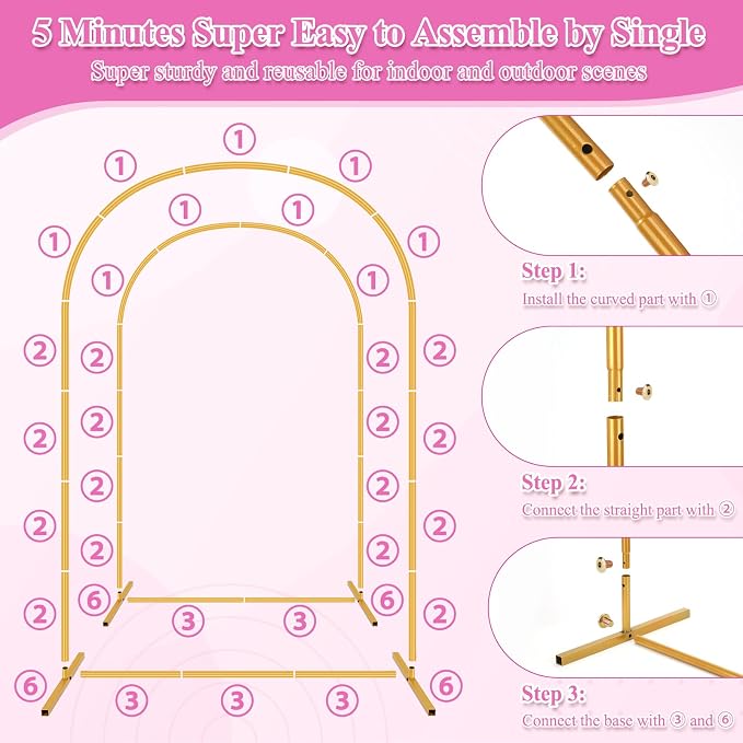 Jupwalz Arch Backdrop Stand and Cover Set, Metal Arch Stand with Rich Balloon Tool for Wedding Birthday Baby Shower Graduation Event Balloon Flowers Decor, Easy to Assemble (7.2FT & 6FT, White)