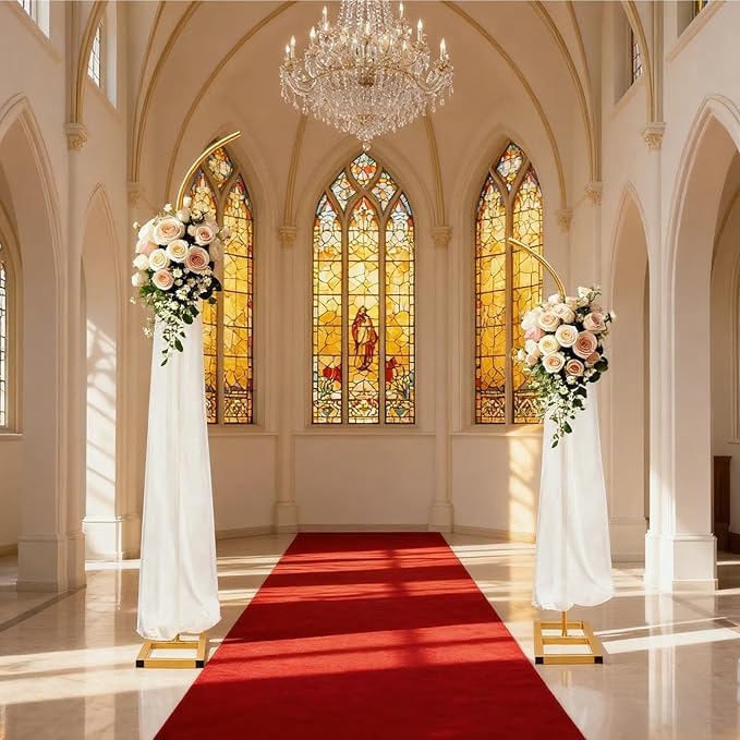 Balloon Arch Stand Set of 2, Gold Wedding Arches Backdrop Stands, Half Arch Balloon Stand with Base for Birthday, Wedding, Baby Shower Decorations (7.9FT&6.7FT)