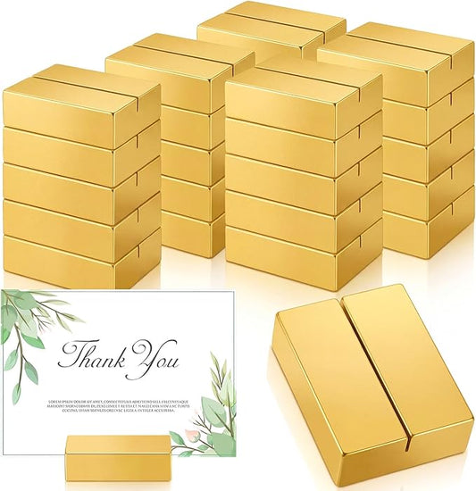 Maitys 50pcs Gold Table Number Holders Wooden Place Card Holders 1.97inch Square Wooden Menu Display Stands for Wedding Fall Thanksgiving Party Decoration, Restaurant Banquet Events