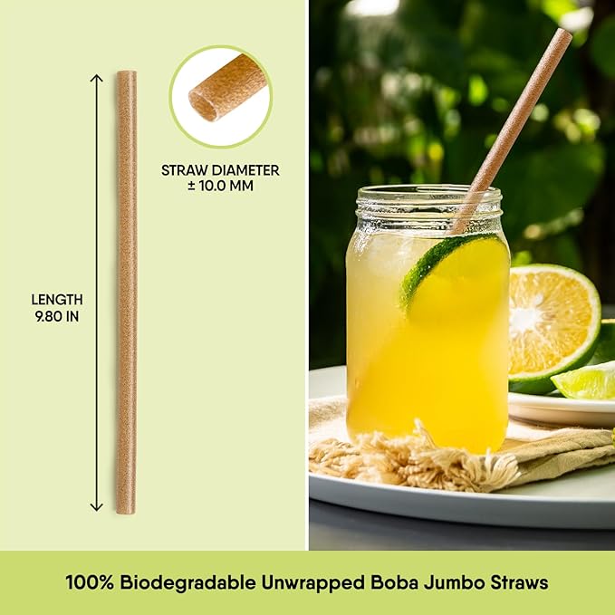 The Veggie Straws – 70 PCS of 9.80 Inches Unwrapped Biodegradable Jumbo Boba Straws – Made of Vegetable Fibers, Best Environment Friendly Drinking Straws for Hot and Cold Beverages