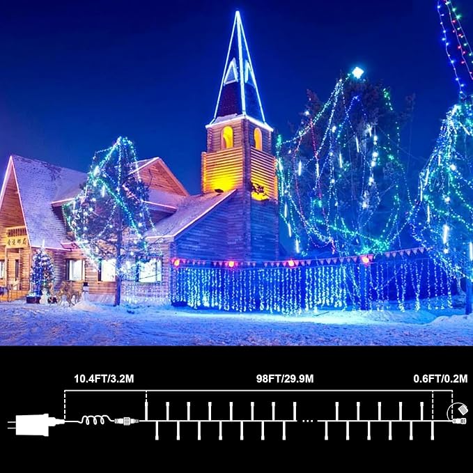 LAMPHOME 99FT 300 LED Blue Christmas Lights,16 Modes Connectable Fairy String Lights, Plug in Indoor Outdoor Blue Lights for Xmas Tree, Party, Garden, Hanukkah, Independence Day Patriotic Patio Decor