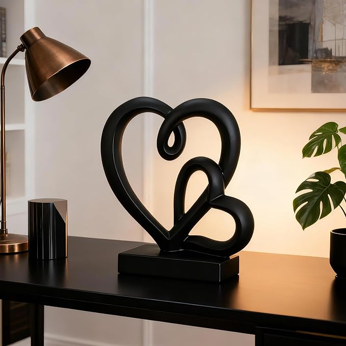 Wedding Anniversary Couples Gifts-Two Hearts Decor Resin Statue,1st to 50th for Her/Him,Engagement Present, Shimmering Love Symbol for Couple, Romantic Home Accent