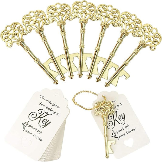 100 PCS Key Bottle Openers,Vintage Skeleton Key Bottle Opener,Wedding Favors Bottle Opener with Tag Cards and Key Chains(Gold)