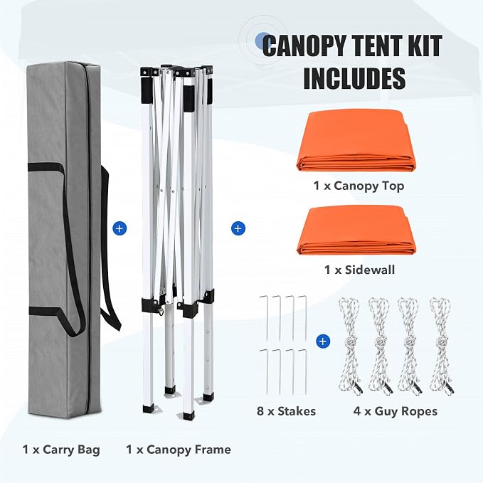 EAGLE PEAK Pop up Canopy 5x5, Outdoor Portable Canopy Tent with One Removable Sunwall, Carry Bag Included, Orange