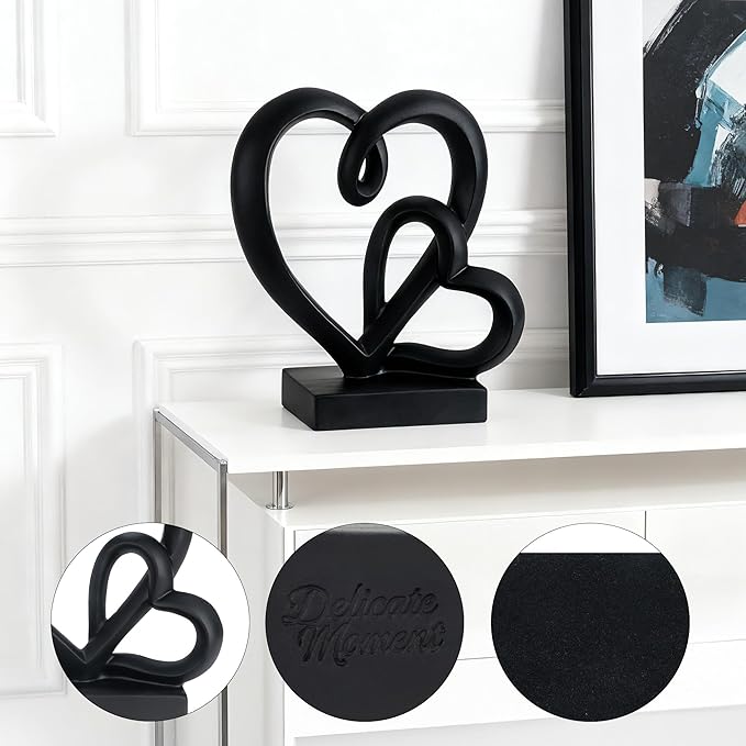 Wedding Anniversary Couples Gifts-Two Hearts Decor Resin Statue,1st to 50th for Her/Him,Engagement Present, Shimmering Love Symbol for Couple, Romantic Home Accent