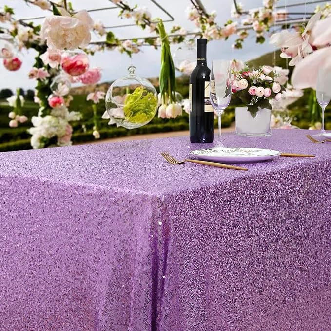 B-COOL Lavender Sequin Tablecloth Lilac Wedding Party Sequin Tablecloth Classy and Elegant Tablecloth for Romantic Event or Banquet 60x102 Inch