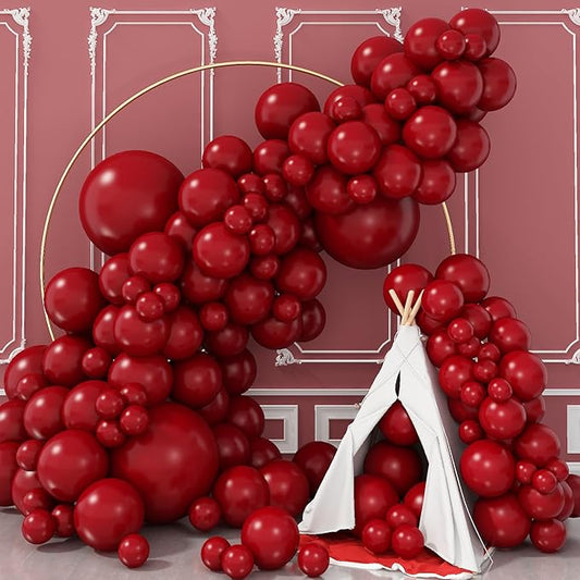 Red Balloons Double Stuffed, Ruby Red Balloon Garland Kit Dark Red Latex Balloons Different Sizes 18/12/10/5 Inch Burgundy Maroon Red Balloon Arch for Birthday Wedding Valentine Day Party Decorations