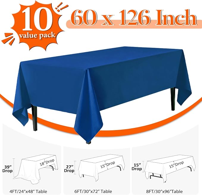 10 Pack Royal Blue Tablecloth 60x126 Inch Royal Blue Table Cloth for 8 Foot Rectangle Tables, Wrinkle Resistant Rectangular Tablecloth Washable Polyester Fabric Table Covers for Party Banquet Wedding