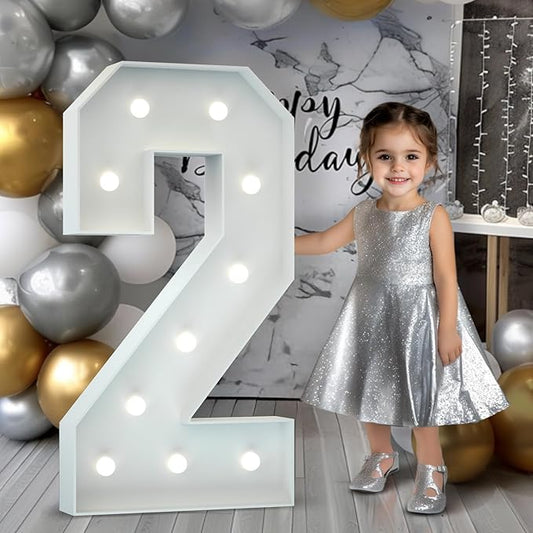 Marquee Numbers 4FT Large 2nd 21st 26th Birthday Decorations Graduation Decorations 2026 Light Up Numbers White Anniversary Party Decor Big Backdrop Foam Cardboard Number 2