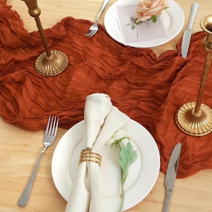 6 Pack Terracotta Cheesecloth Table Runner 120 Inch 10FT Red Cheese Cloth Fabric Burnt Orange Runners for Football Theme, Banquet, Barro Themed Party Retro Decoration, Fall Wedding Decor
