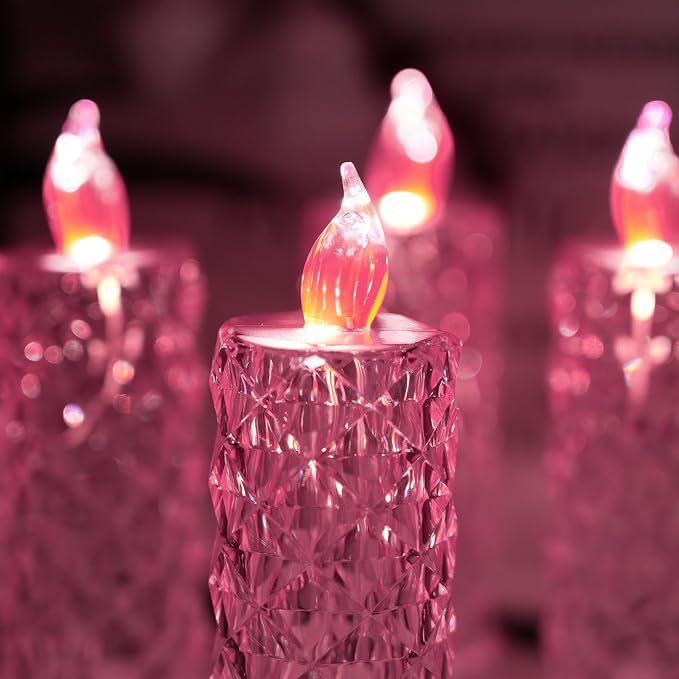 SupBri Rose Shadow LED Flameless Candles, 4PCS Romantic Battery Operated Candles Led Pillar Candles for Valentines Romantic Propose Anniversary Wedding Decorations(Pink, D 2.5" x H 7.2")