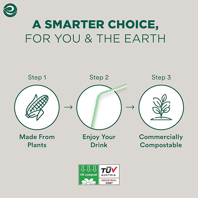 ECO SOUL Straws [100 Count][8.25"] Eco-Friendly Disposable Straws, Cocktail Cold Drink Smoothie Bendable