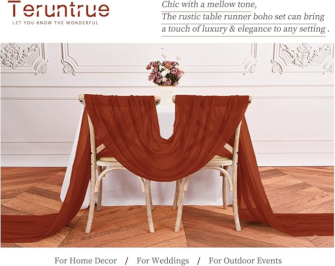 24 Packs Terracotta Cheesecloth Table Runner,10ft Rustic Gauze Boho Wedding Table Runner Decoration, Wedding Table Decor Sheer Table Runner for Wedding Party Bridal Shower Table