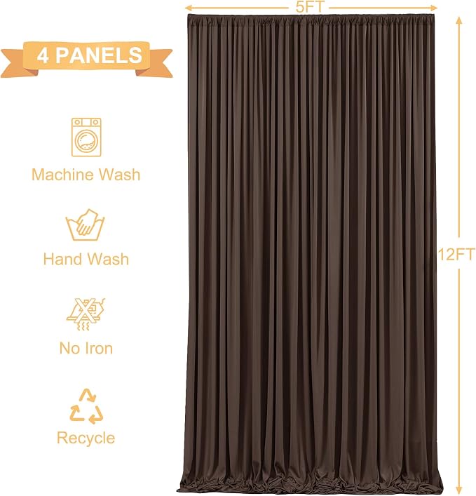4 Panels Brown Backdrop Curtains for Wedding Party Wrinkle Free Backdrops Curtain Drapes Fabric Decorations Photo Back Drop Cloth for Baby Shower Photography Stage Reception 20ft(W) x 12ft(H)