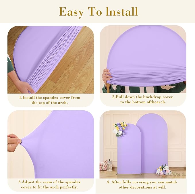 Cream and Lavender Photo Arch Backdrop Cover Set of 2 Spandex 7.2ft and 6ft Arch Covers Stretchy Backdrop Baby Shower Arch Stand Covers for Girls Birthday Party Wedding Banquet Background