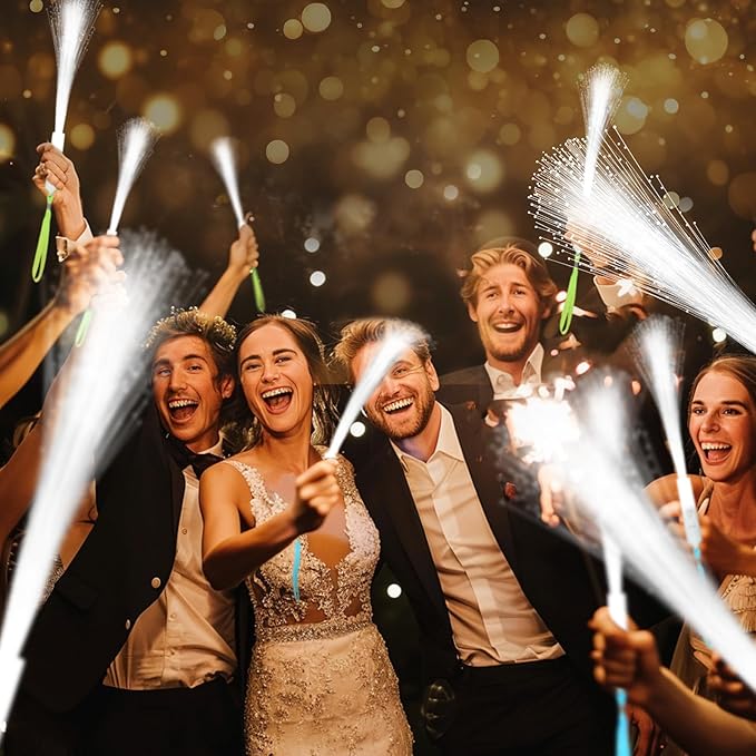 SHQDD 100 PCS White Fiber Optic Wands, LED Fiber Wands, Wedding Party Supplies, Glow Fiber Wands Sticks, Flashing LED Wands, Fiber Optic Light Wand Stick for Glow Party, Bar Dj, Halloween and New Year