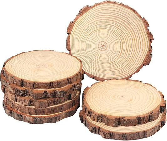 8 PCS 8-9 Inch Natural Wood Slices, Unfinished Pine Wood Circles with Barks for Coasters, DIY Crafts, Christmas Rustic Wedding Ornaments and Centerpieces,by GNIEMCKIN.