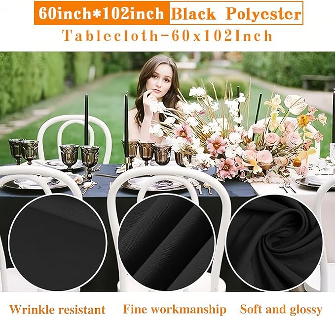WIGENIUS 6 Pack Black Table Cloth Rectangle Tablecloths 60X102 Inch,Polyester Table Cloth for 6 Foot Rectangle Tables,Wrinkle Resistant Washable Fabric Table Covers for Party,Wedding Banquet