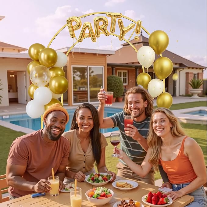 7.2FT Gold Arch Backdrop Stand, Balloon&Flower Metal Arch Backdrop for Wedding Decorations, Baby Shower, Parties & Events, Sturdy Frame Backdrop Stand with Backdrop Cover Heavy Duty