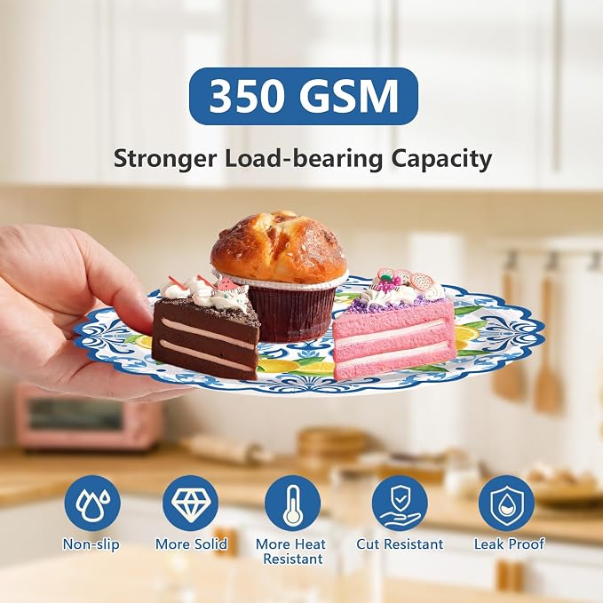 168Pcs Capri Lemon Party Decoration Blue Tiles Plates Napkins Cups Forks Knives Spoons Scalloped Blue Yellow Lemon Disposable Tableware Set for Wedding Bridal Shower Party Supplies Serves 24