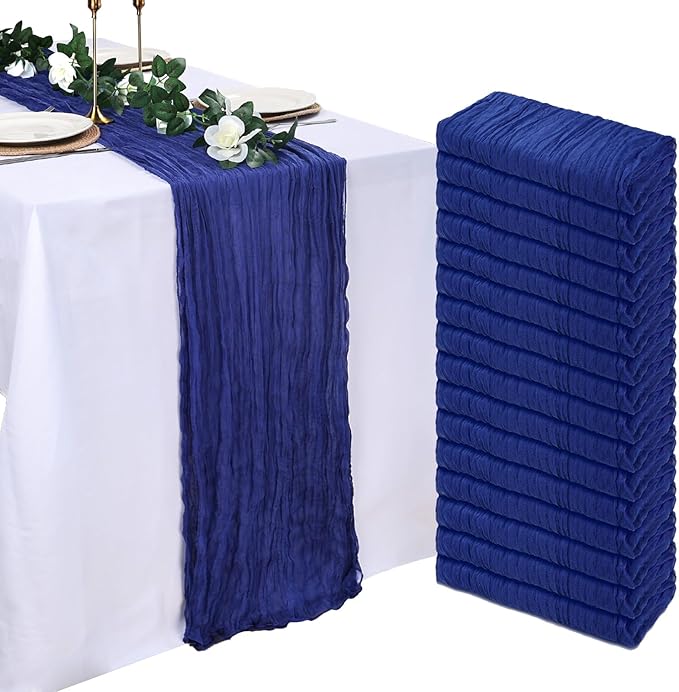 16 Pack Royal Blue Cheesecloth Table Runner 10ft Boho Gauze Fabric 120 Inch Cheese Cloth Table Runner Rustic Sheer for Holiday Baby Shower Party Décor Home Wedding Decoration