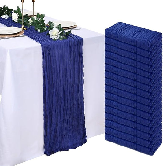 16 Pack Royal Blue Cheesecloth Table Runner 10ft Boho Gauze Fabric 120 Inch Cheese Cloth Table Runner Rustic Sheer for Holiday Baby Shower Party Décor Home Wedding Decoration