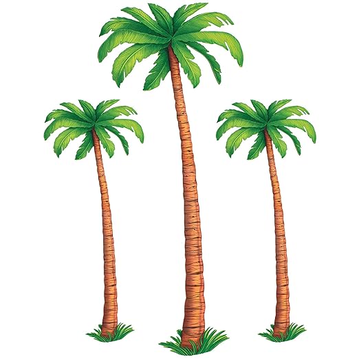 Beistle Jointed Palm Trees - 3 Pack, Cardstock Paper Palm Tree Cutouts, Hanging Wall Decorations for Luau, Tropical Hawaiian Beach Party, Summer Event Décor, Photo Backdrop, Two 4’ & One 6’