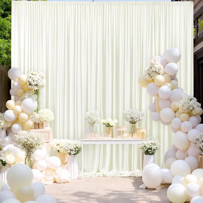 10x12 Ivory Backdrop Curtains for Wedding Party Wrinkle Free Backdrops Curtain Drapes Fabric Decorations Photo Back Drop Cloth for Baby Shower Photography Stage Reception 5ft x 12ft,2 Panels