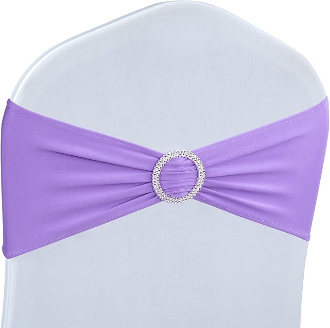 Spandex Chair Sashes Bows - Babenest 100PCS Premium Stretch Chair Cover Band with Buckle Slider Universal Elastic Chair Ties for Wedding Party Ceremony Reception Banquet Decoration (Purple)