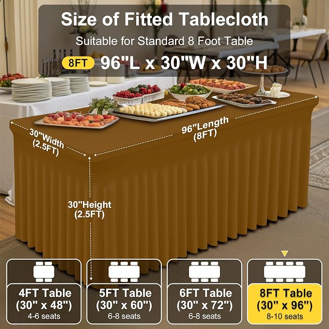 Smiry Spandex Tablecloth 2 Pack, Elastic Fitted Stretch Tablecloth for 8FT Rectangle Tables, Waterproof Washable Table Cover Skirt for Wedding, Banquet & Parties (Dark Brown, 96Lx30Wx30H Inch)