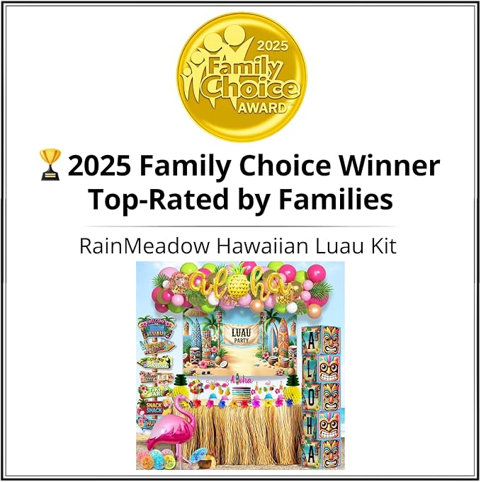 180 Pc Luau Party Decorations Set – Hawaiian Birthday Party Decorations | 2025 Family Choice Award winner – backdrop, balloons, tiki boxes, table skirt, toppers, umbrellas, straws, signs & much more