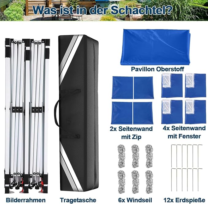 COBIZI Canopy 10x20 Pop Up Canopy Tent with Sidewalls, Waterproof Commercial Canopy Ez Outdoor Instant Gazebo UV Protection 50+ Event Shelter, Garden Tents for Parties with Sandbags, Ocean Blue